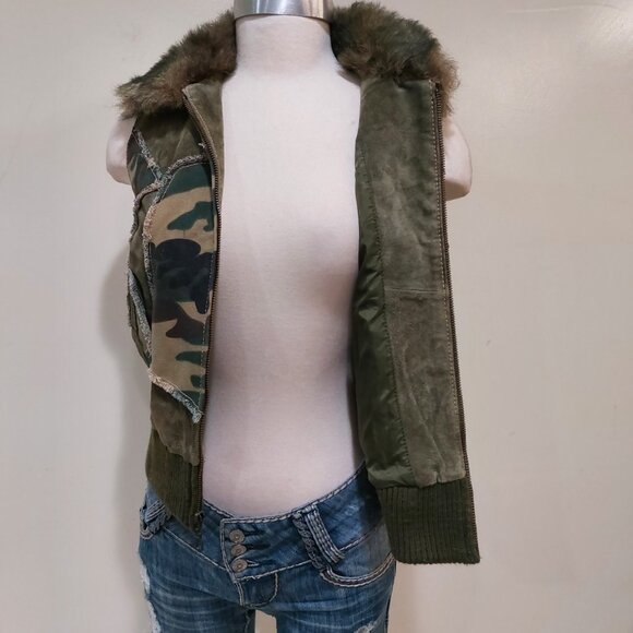 💋BOHO CHIC💋 Stunning Y2K VTG Camo Distressed Genuine Leather Vest - Picture 10 of 16